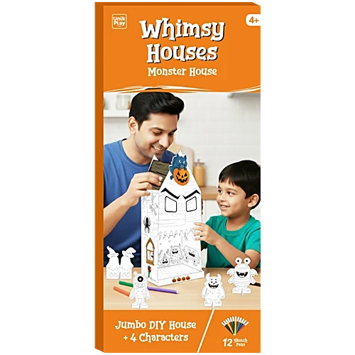 Unikplay Whimsy Monster Jumbo DIY House Kit With 12 Colouring Markers & 4 Characters, Pack of 1