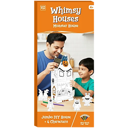 Unikplay Whimsy Monster Jumbo DIY House Kit With 12 Colouring Markers & 4 Characters, Pack of 1