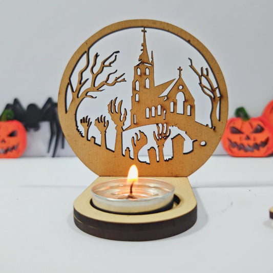 Halloween Tea Light Holder - Haunted House 3