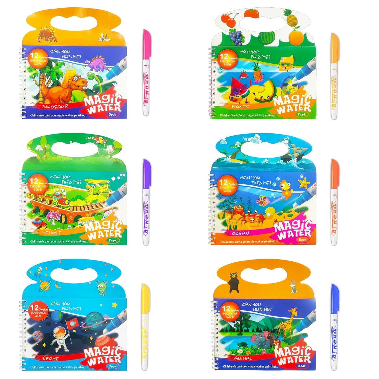 Water Magic Drawing Book with Reusable Water Pen – Doodle and Paint Activity Book for Kids
