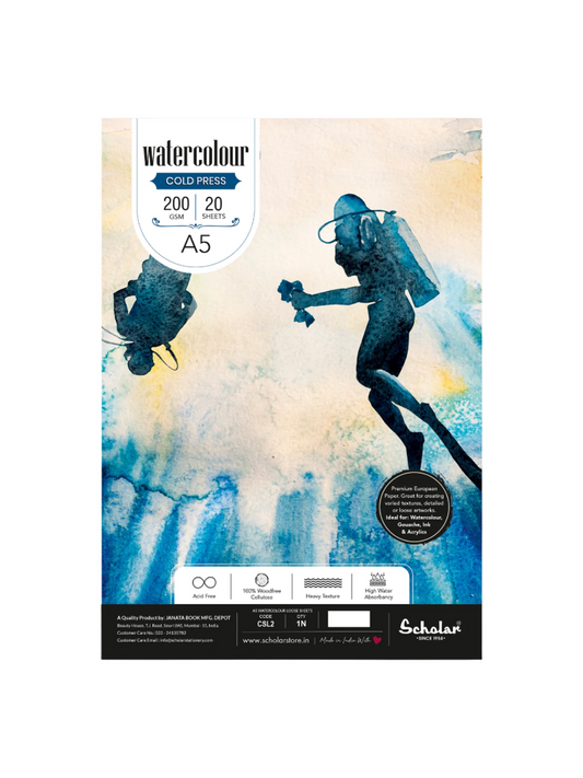 Scholar Watercolour Cold Pressed Paper, Loose 20 Sheets, 200gsm