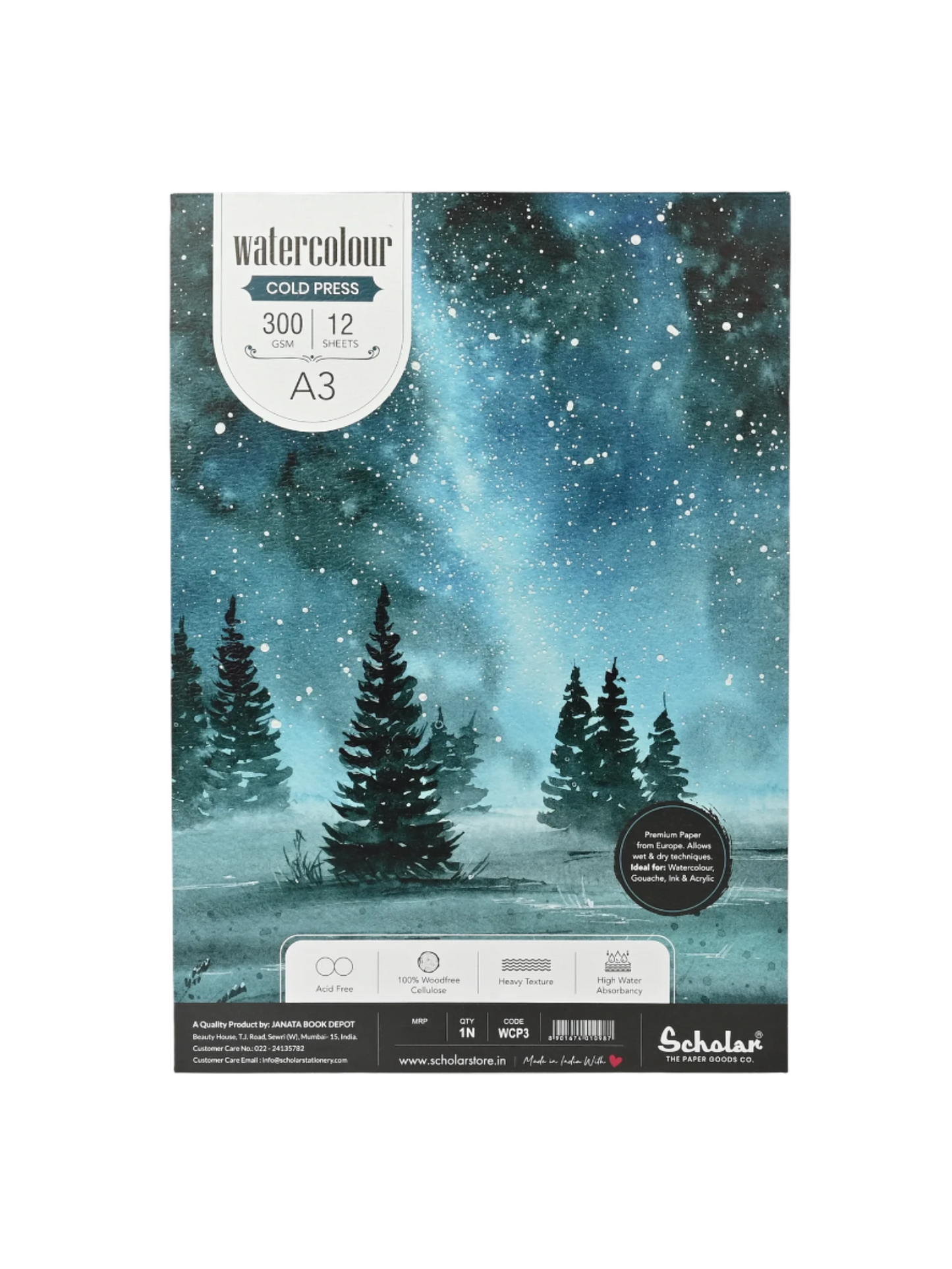 Scholar Watercolour Cold Pressed Paper Pads - Glue Bound, 300gsm
