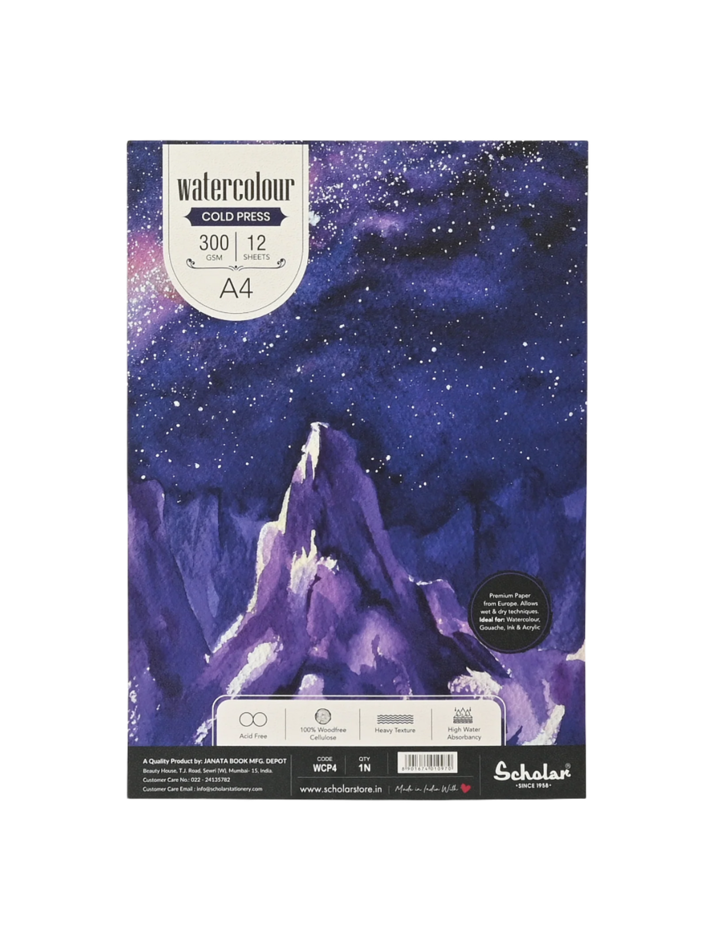 Scholar Watercolour Cold Pressed Paper Pads - Glue Bound, 300gsm