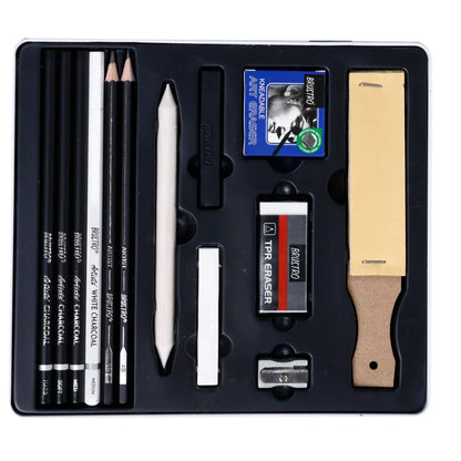 BRUSTRO, Black & White Charcoal Drawing Set | Set Of 13
