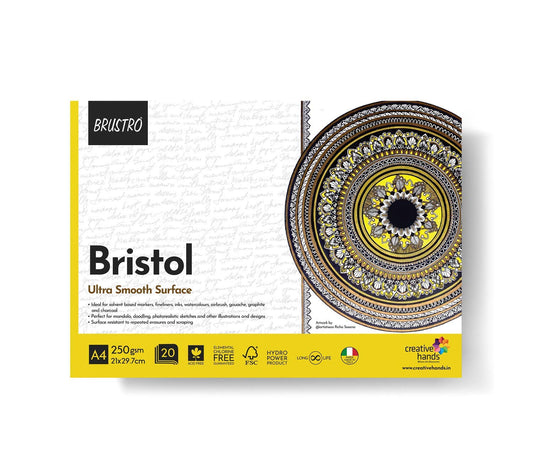 BRUSTRO Bristol Ultra Smooth Glued Pad, 250 GSM, 20 Sheets
