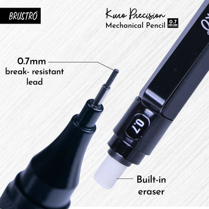 Brustro Kuro Precision Mechanical Pencil | Tip Size - 0.7mm With 20 - HB and 20 - 2B leads , 3 Eraser Refills