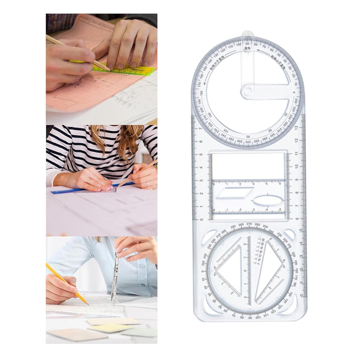 Multifunctional Geometric Ruler Mathematics Drawing Template for Woodworking Style A