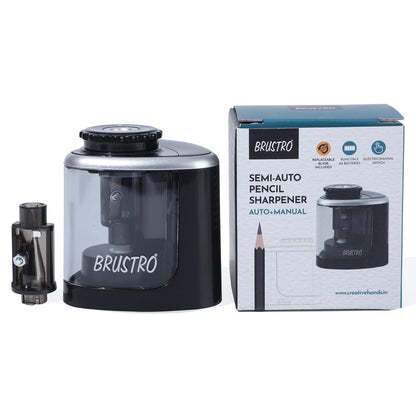 BRUSTRO Semi-Auto Pencil Sharpener | Battery Operated + Manual