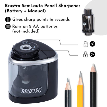 BRUSTRO Semi-Auto Pencil Sharpener | Battery Operated + Manual