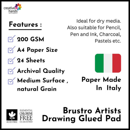 BRUSTRO Artist Drawing Glued Pad, 200 GSM, 24 Sheets