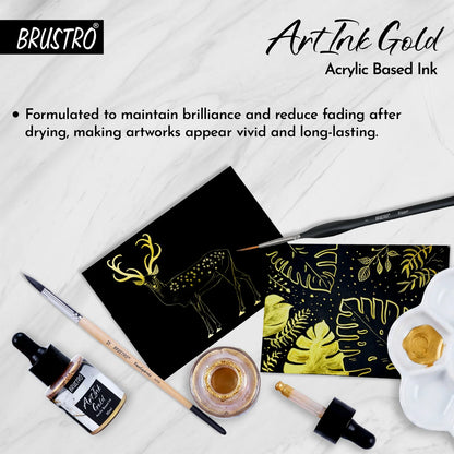 BRUSTRO ArtInk Acrylic Based Ink, Gold, 30ml, Metallic, Water-Resistant & Lightfast, Ideal for Drawing, Calligraphy, Brush Pens, Illustration, Journaling & Creative Artwork